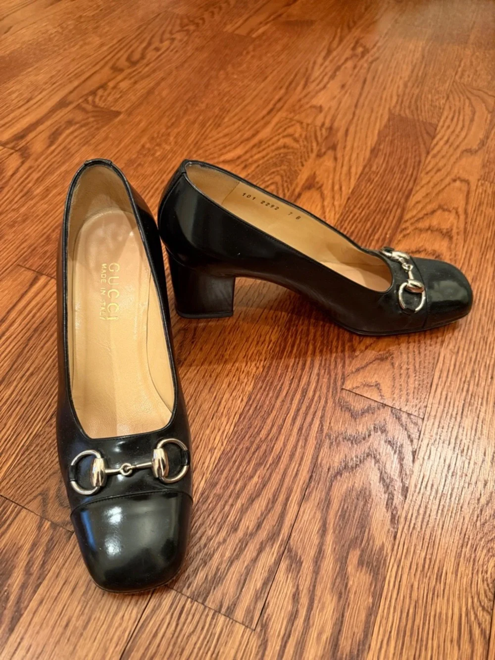 Gucci Black Leather Horsebit Square Toe Pumps - Picture 4 of 4
